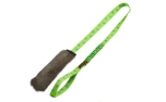 Tug-E-Nuff Rabbit Fur Squeaky Bungee Chaser Tug Toy Green Pattern Handle